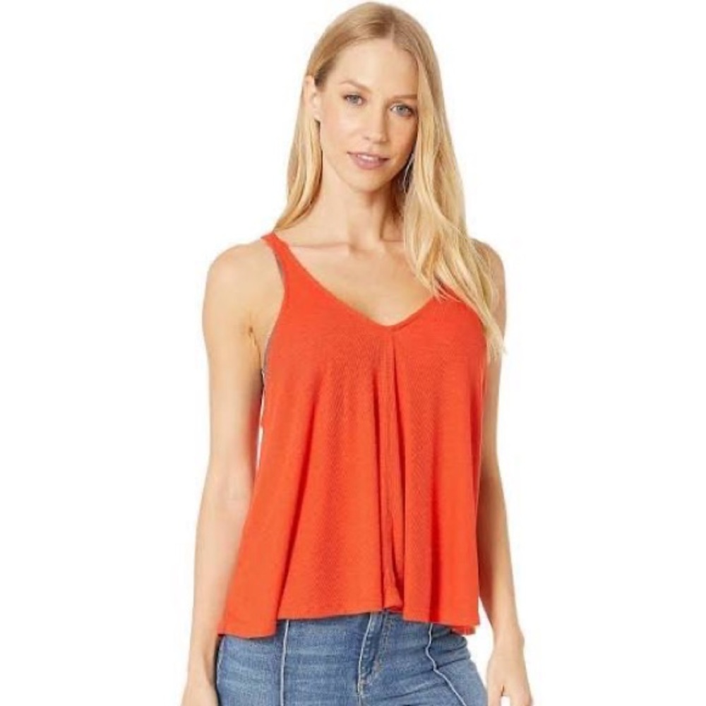 Intimately Free People Dani Tank Top Flowy Ribbed Tank in Tomato Red